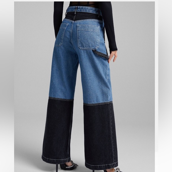 NWT ASOS Bershka Patchwork Wide Leg Jeans - Picture 2 of 16